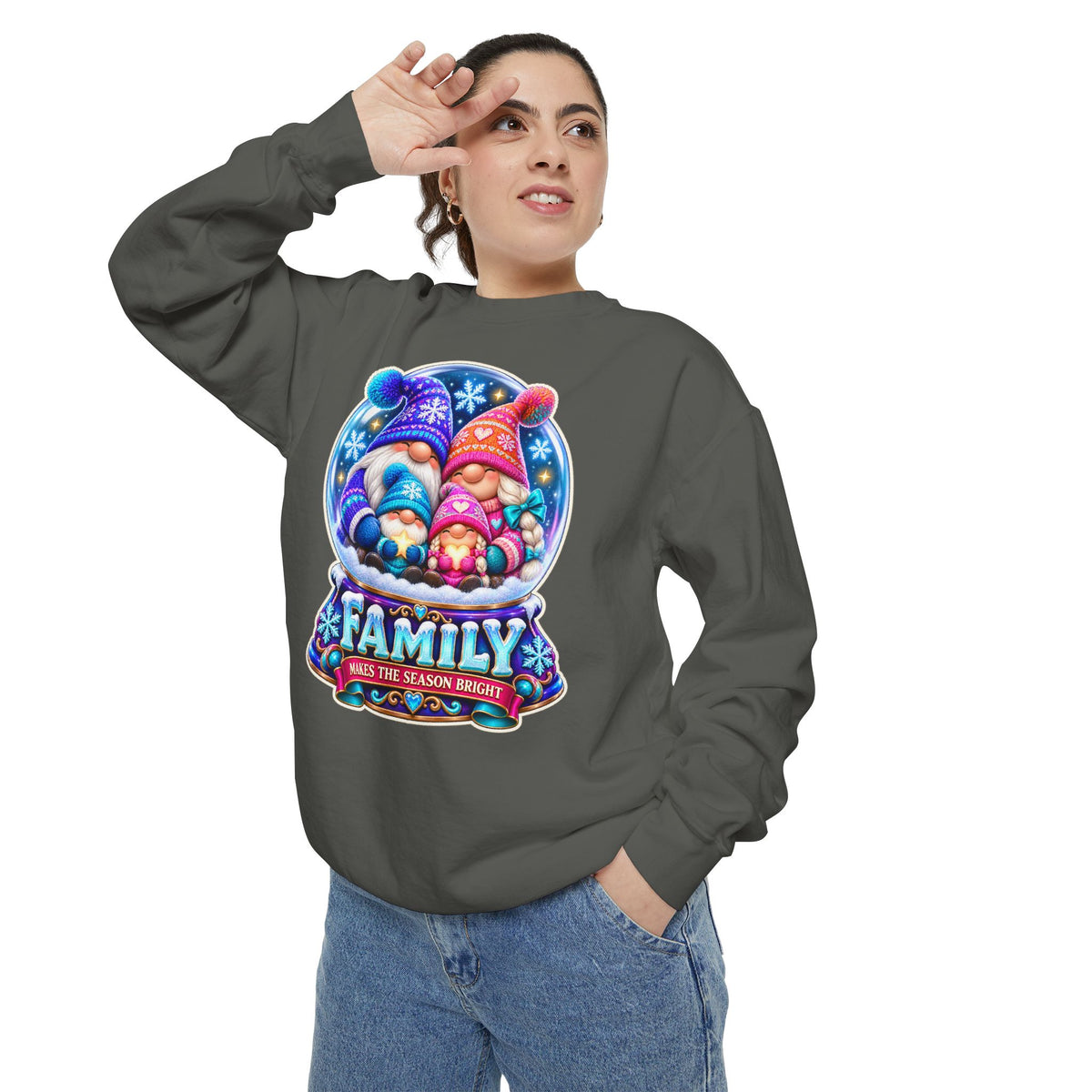 Family Gnome Christmas Sweatshirt "Family Makes the Season Bright"