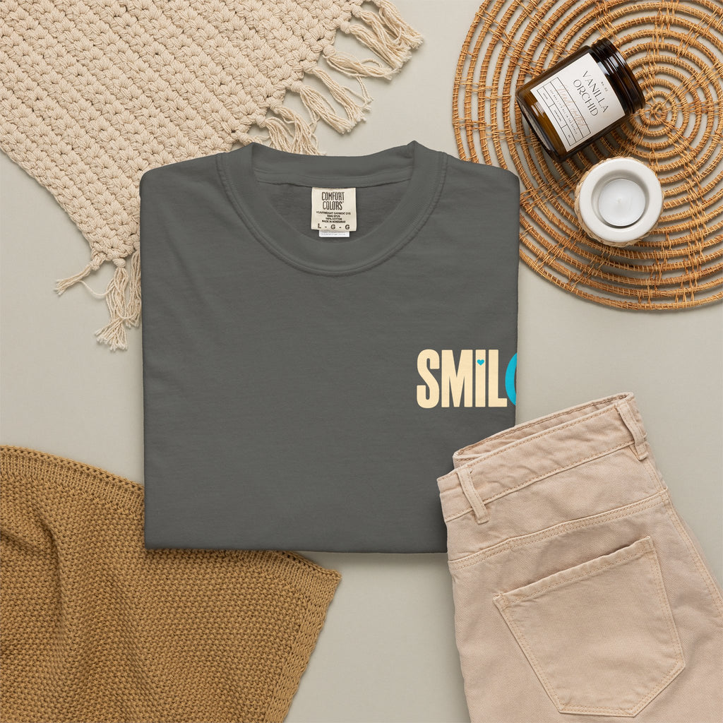SMIL(: IT’S FREE. Charcoal & Plum Front-and-Back Tee