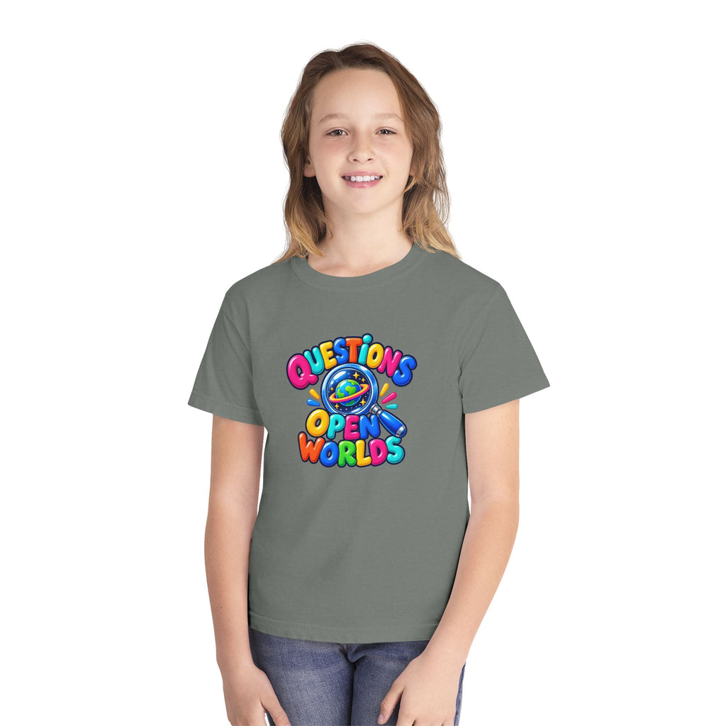 🌍 Questions Open Worlds Colorful Space Graphic Youth Tee