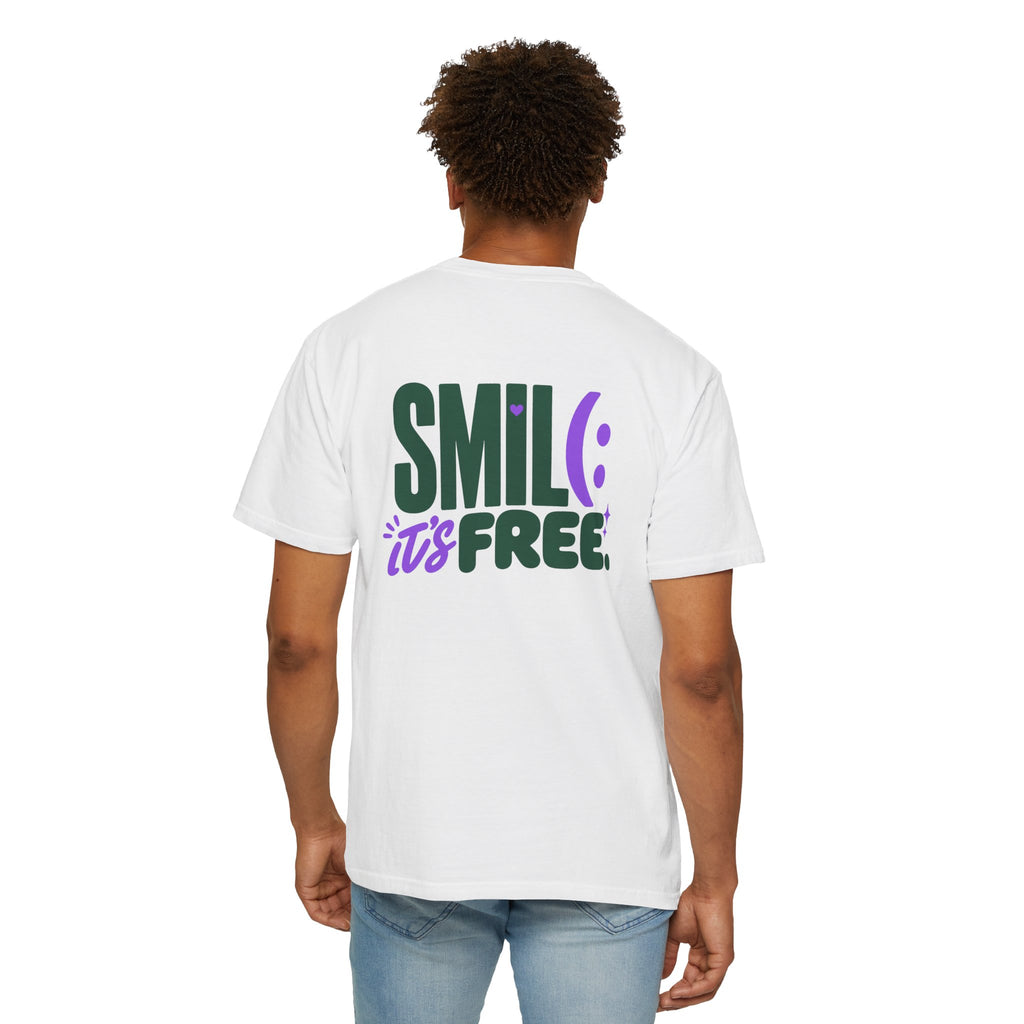 SMIL(: IT’S FREE. Green & Purple Front-and-Back Garment-Dyed Tee