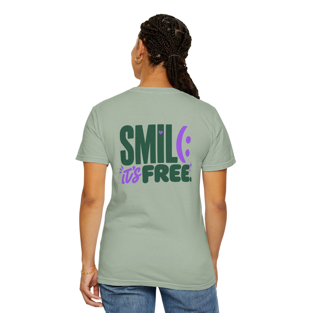 SMIL(: IT’S FREE. Green & Purple Front-and-Back Garment-Dyed Tee