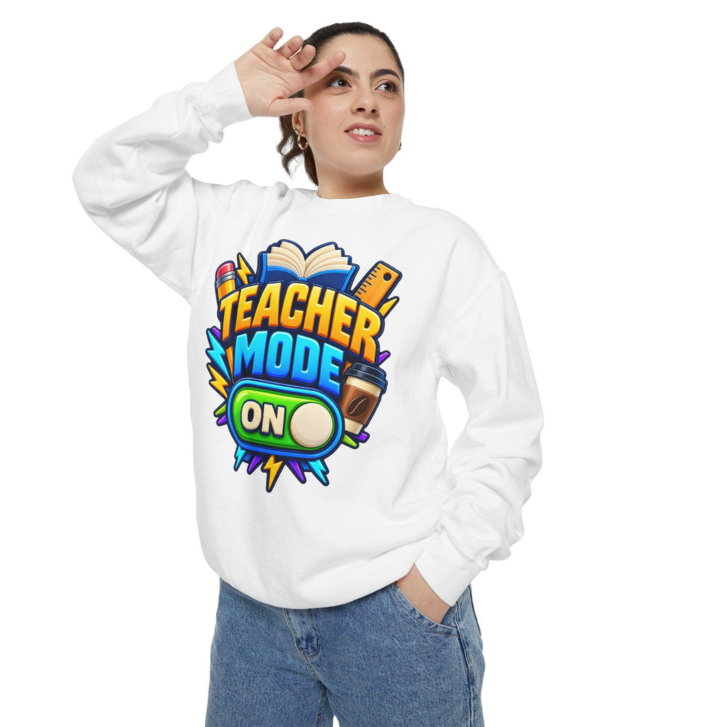 Teacher Mode On Sweatshirt 📚☕ | Funny Teacher Crewneck
