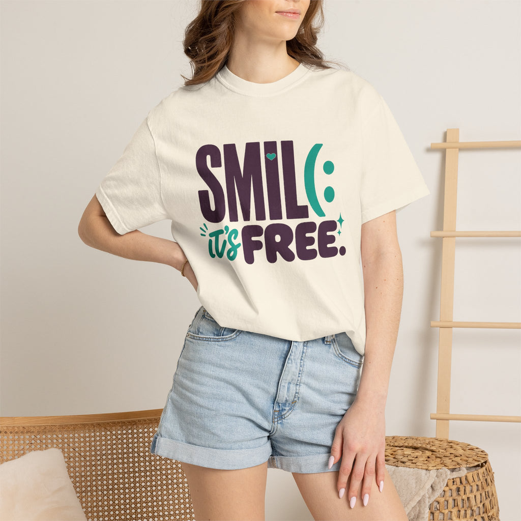 SMIL(: IT’S FREE. Plum & Teal Garment-Dyed Graphic Tee