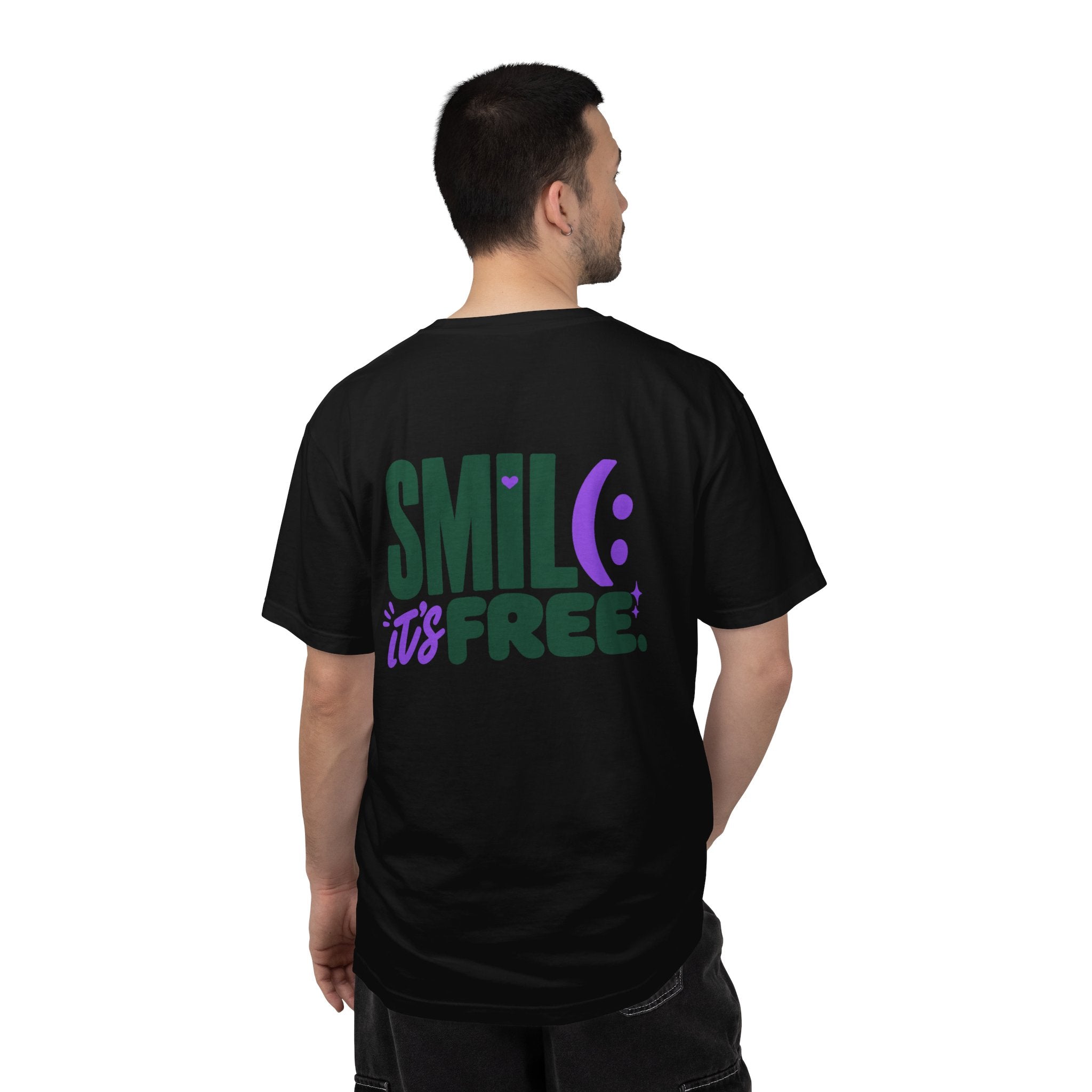 SMIL(: IT’S FREE. Green & Purple Front-and-Back Garment-Dyed Tee