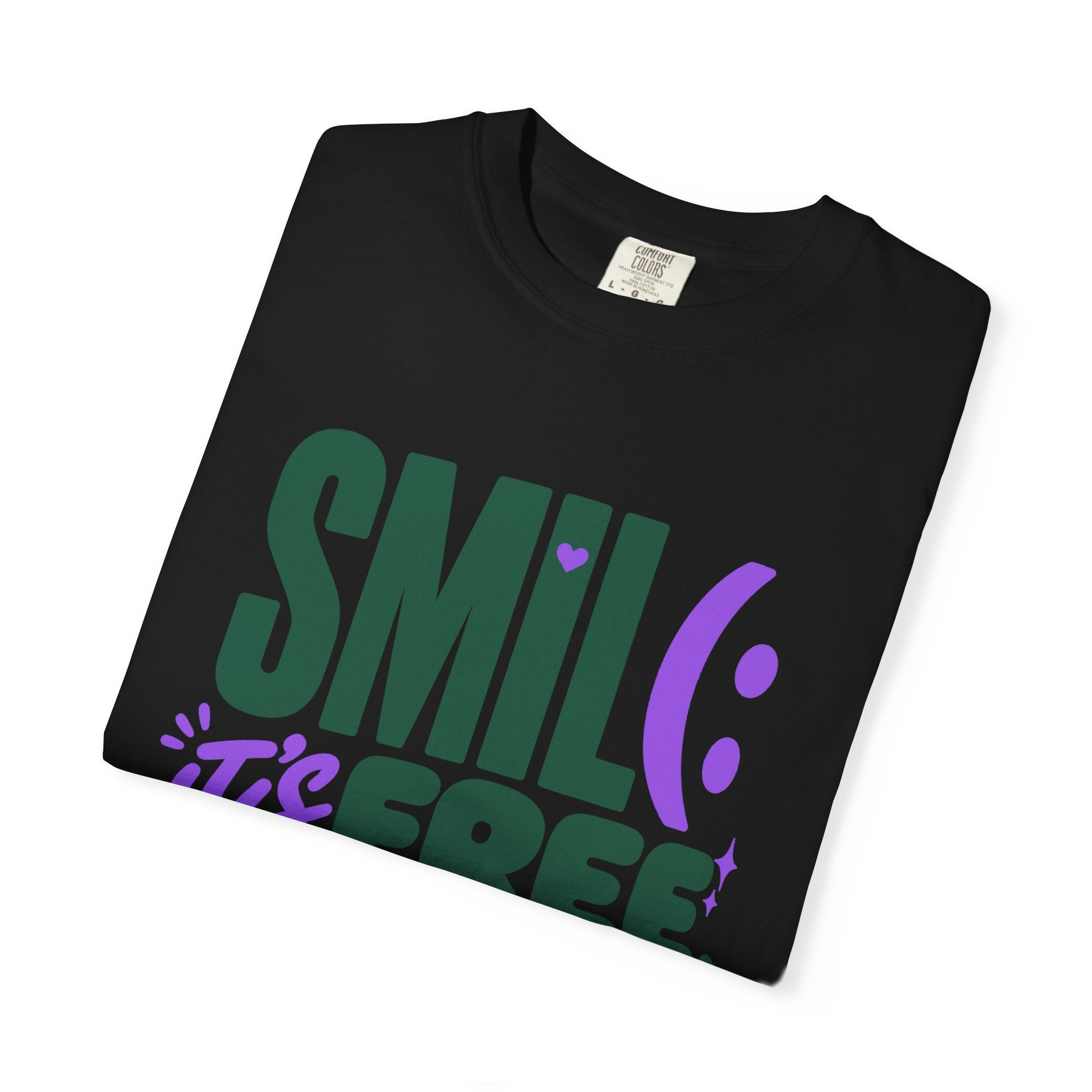 SMIL(: IT’S FREE. Forest Green & Purple Garment-Dyed Graphic Tee