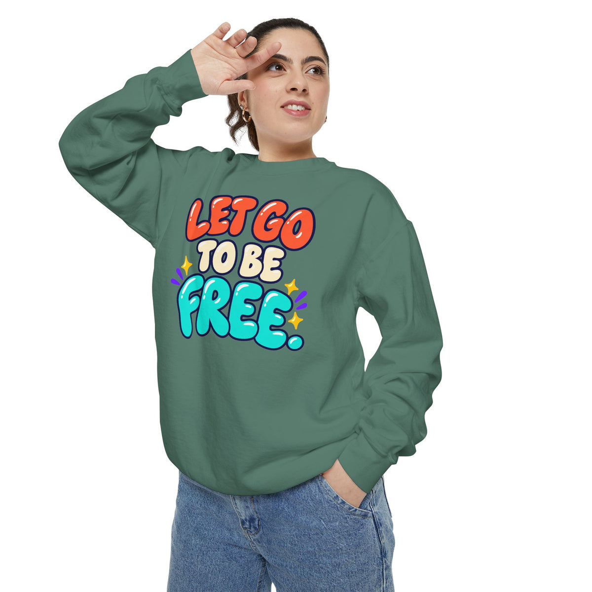 Let Go to Be Free Relaxed-Fit Sweatshirt — Lavender & Gray
