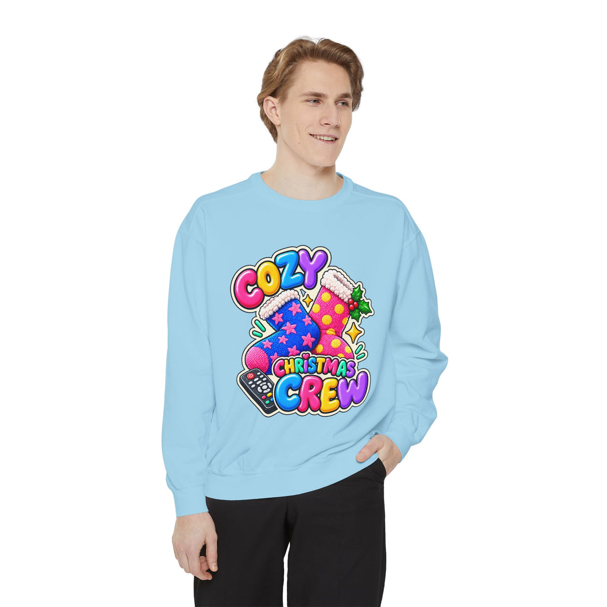 Cozy Christmas Crew Crewneck Sweatshirt 🧦🎄📺