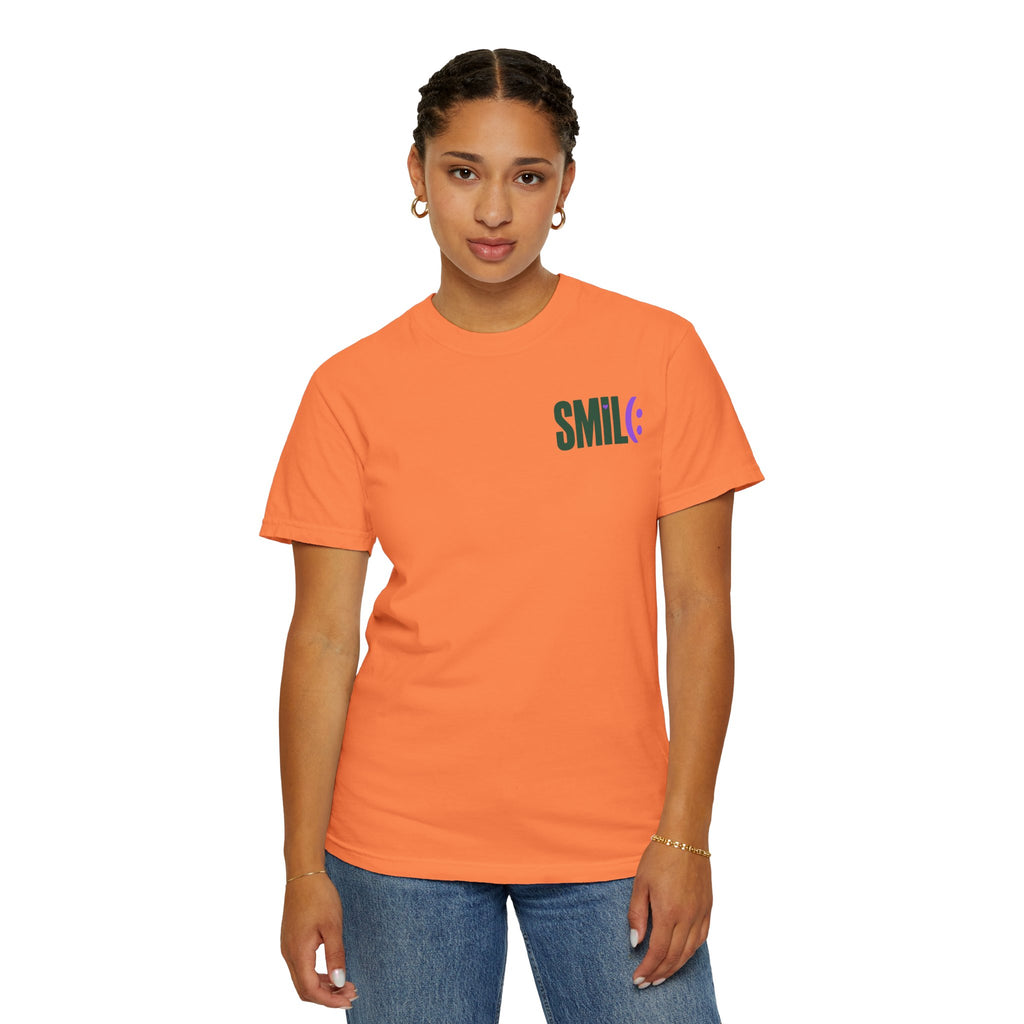 SMIL(: IT’S FREE. Green & Purple Front-and-Back Garment-Dyed Tee