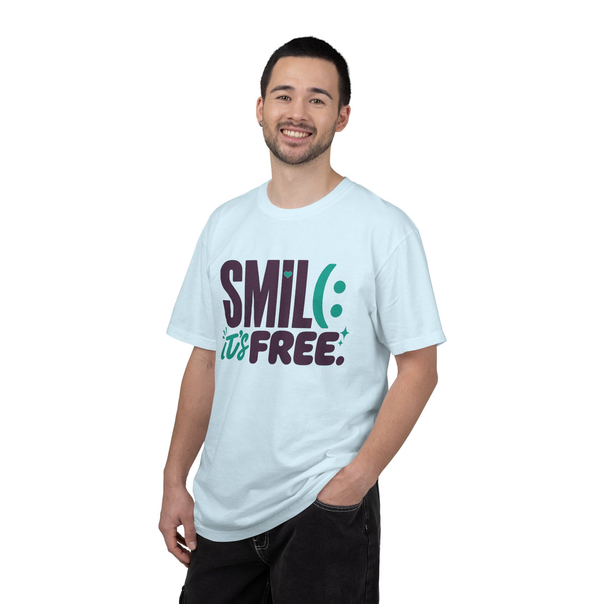 SMIL(: IT’S FREE. Plum & Teal Garment-Dyed Graphic Tee