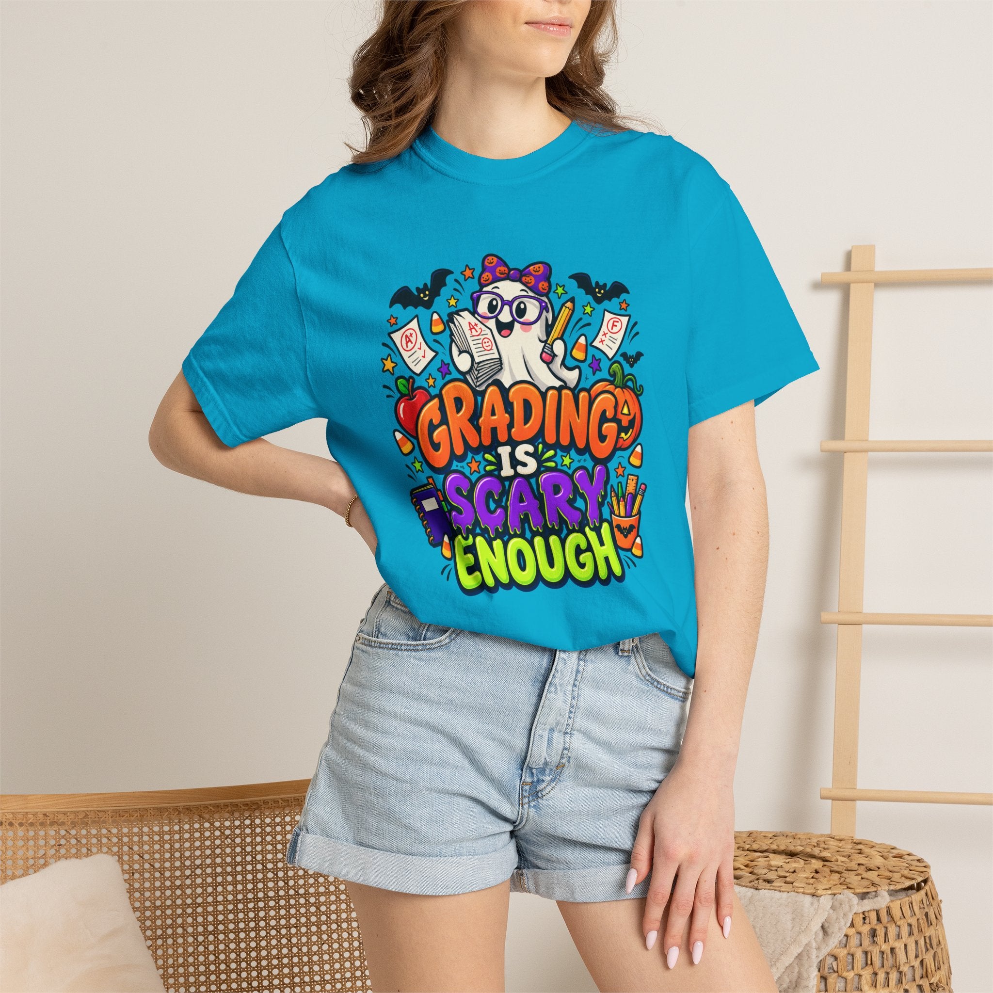 Grading Is Scary Enough T-Shirt — Halloween Teacher Funny Tee