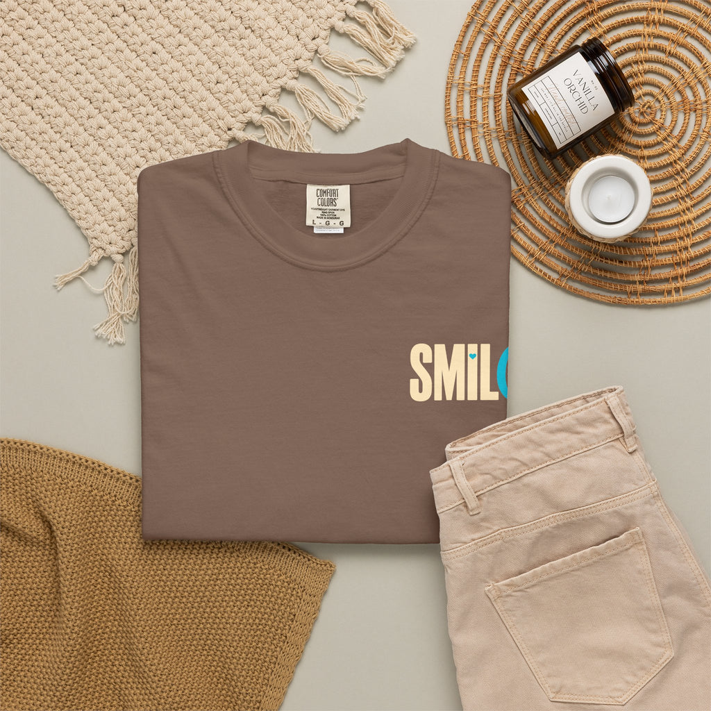 SMIL(: IT’S FREE. Charcoal & Plum Front-and-Back Tee