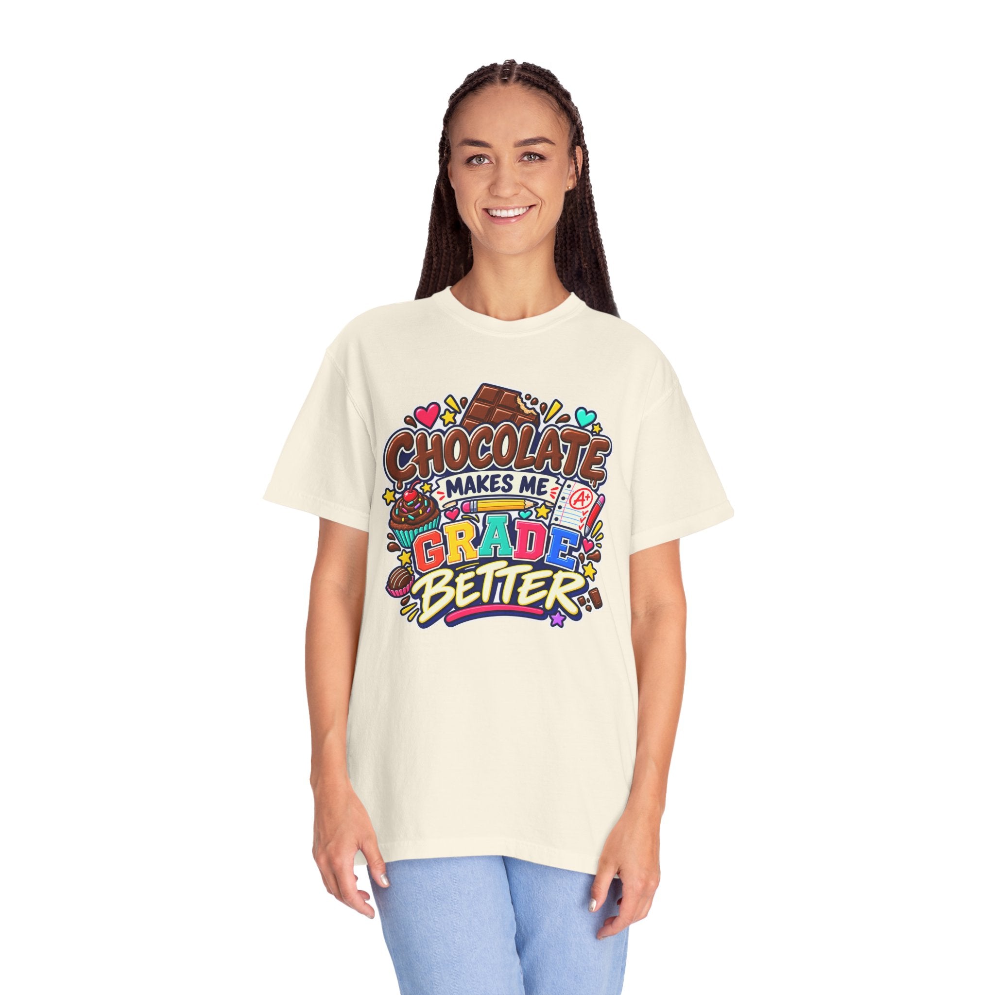Chocolate Makes Me Grade Better Heavyweight Tee 🍫📚✏️