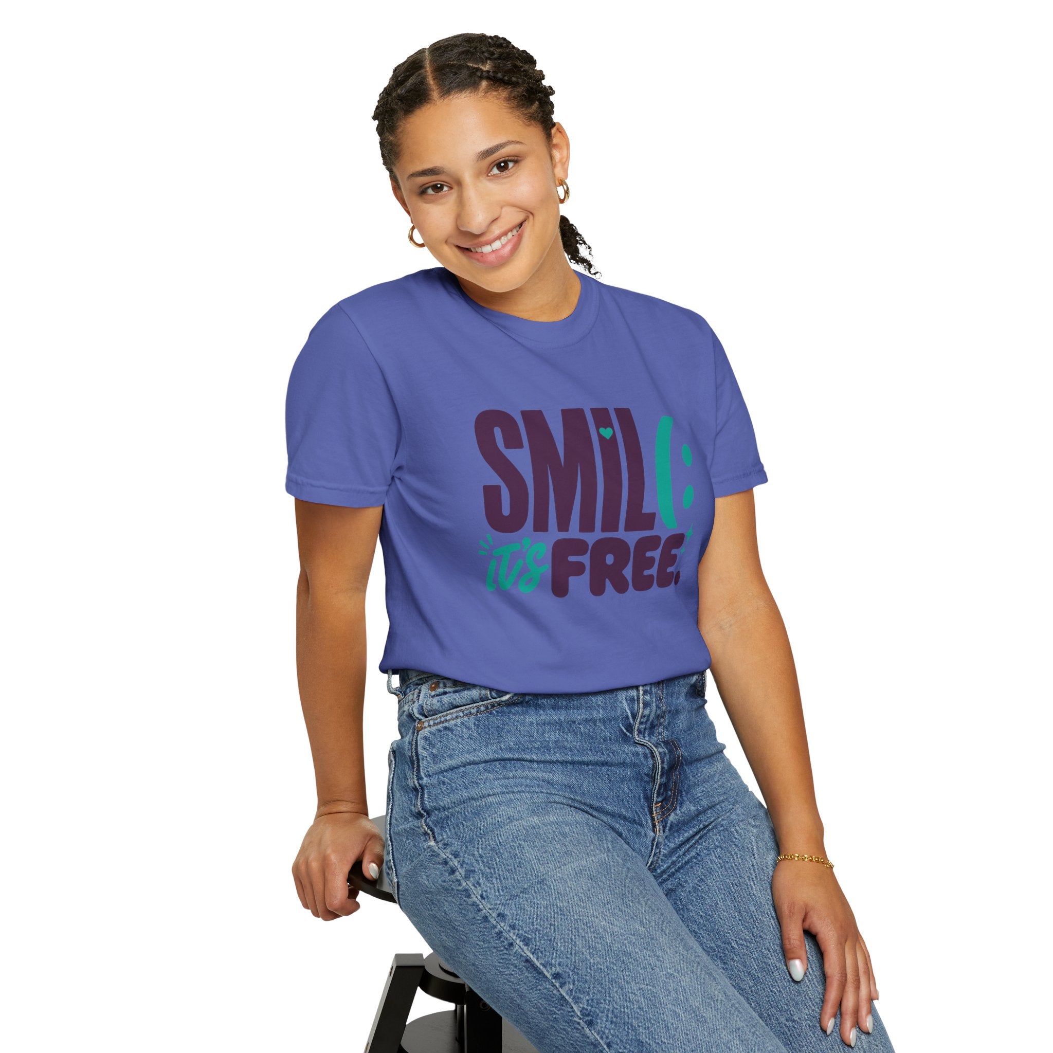 SMIL(: IT’S FREE. Plum & Teal Garment-Dyed Graphic Tee