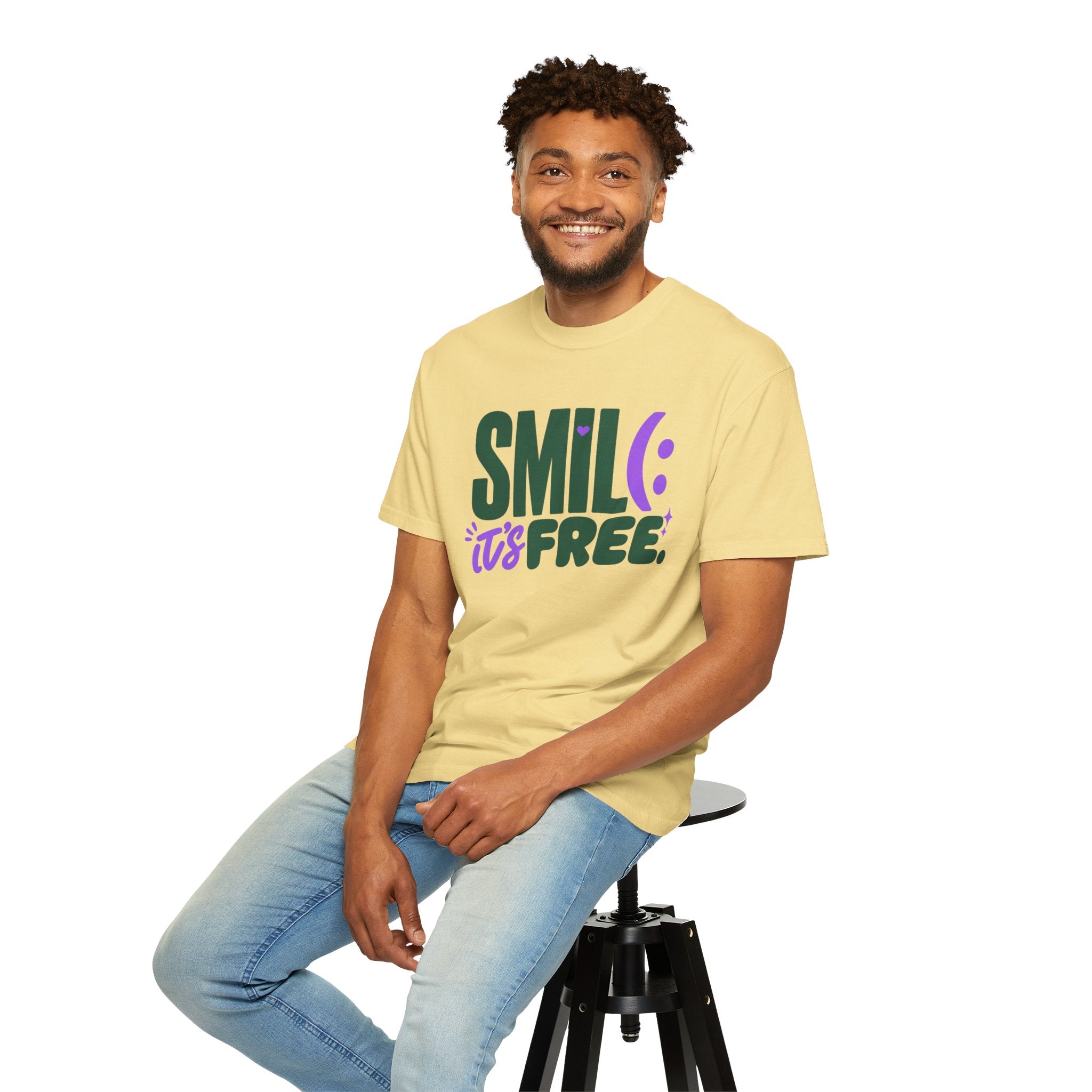 SMIL(: IT’S FREE. Forest Green & Purple Garment-Dyed Graphic Tee