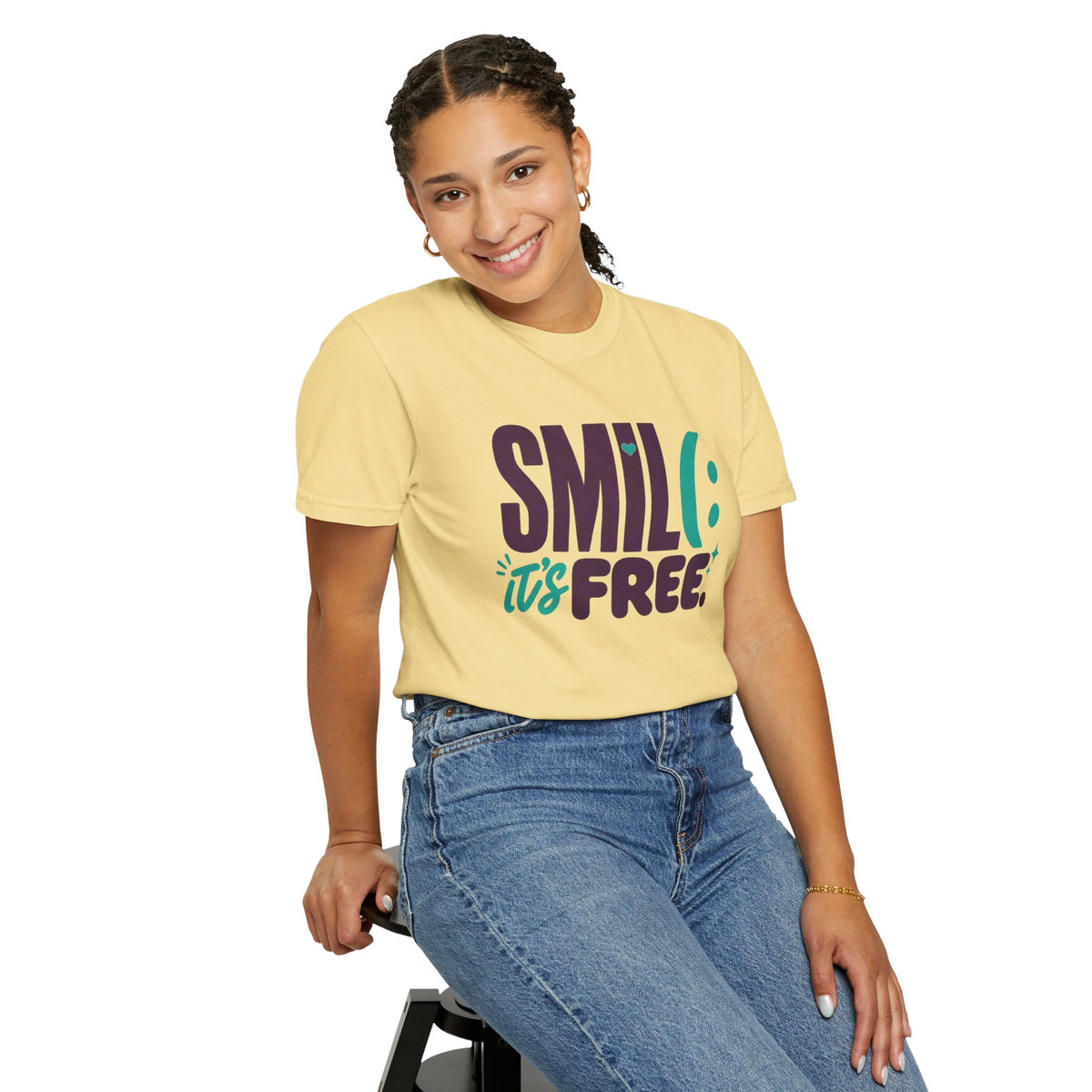 SMIL(: IT’S FREE. Plum & Teal Garment-Dyed Graphic Tee