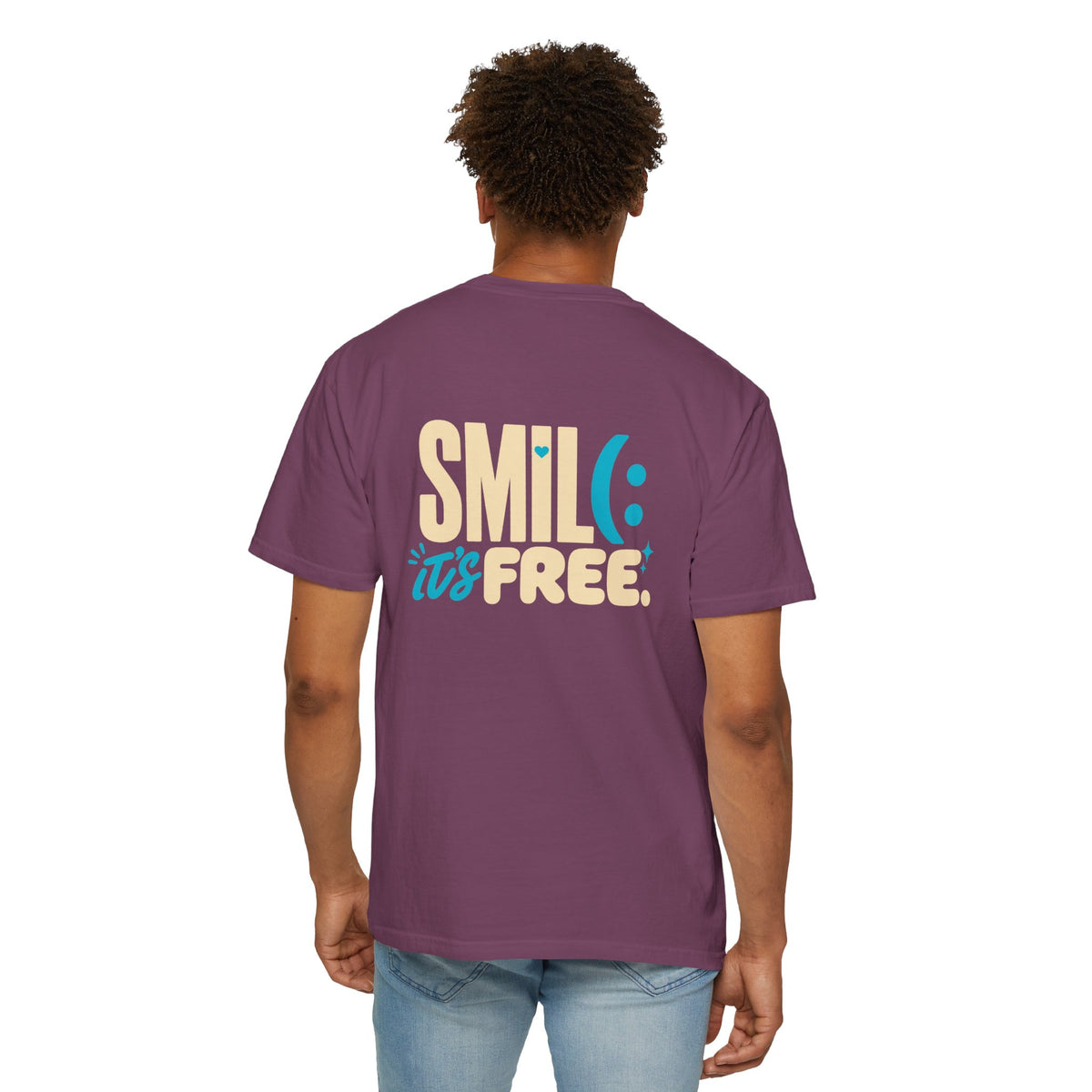 SMIL(: IT’S FREE. Charcoal & Plum Front-and-Back Tee