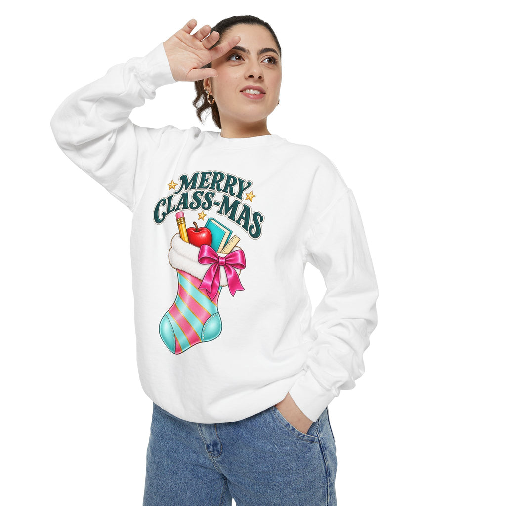 Merry Class-mas Sweatshirt — Christmas Teacher Holiday Stocking Crewneck