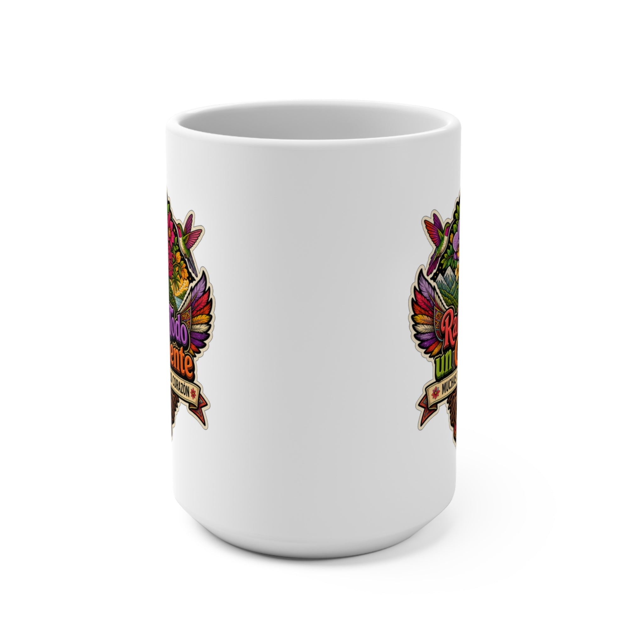 Raíces de Todo un Continente Mug - Muchas Tierras Un Solo Corazón Coffee Cup - Latino Heritage Gift for Hispanic Families, Immigrants and Culture Lovers
