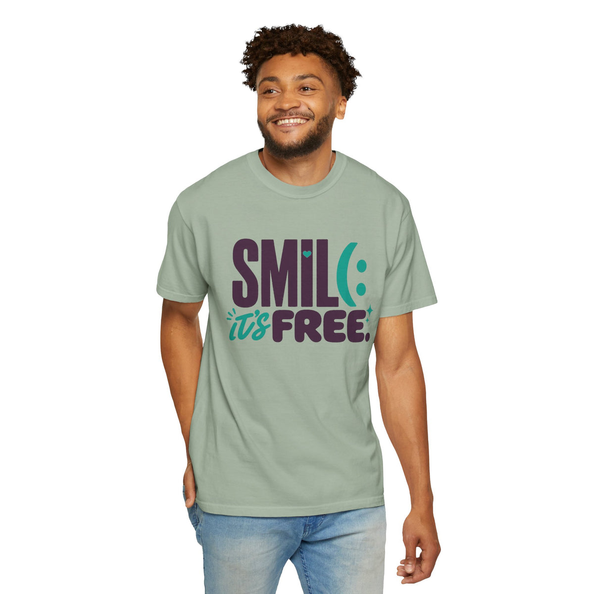 SMIL(: IT’S FREE. Plum & Teal Garment-Dyed Graphic Tee
