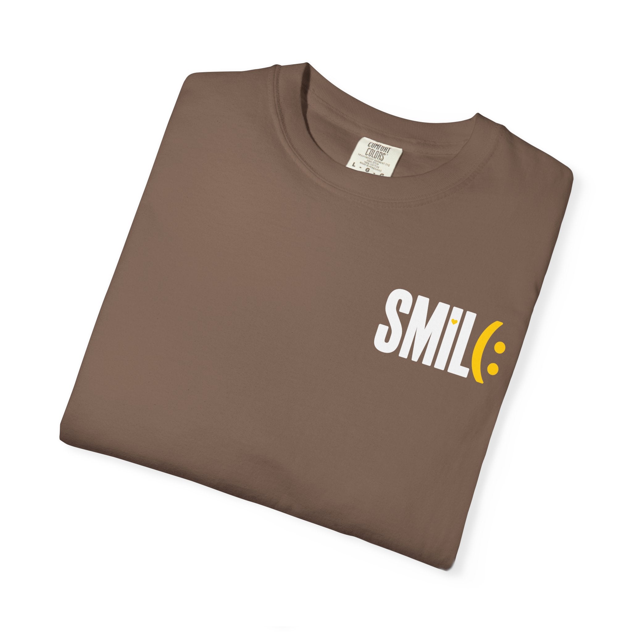 SMIL(: IT’S FREE. White & Yellow Front-and-Back Garment-Dyed Tee