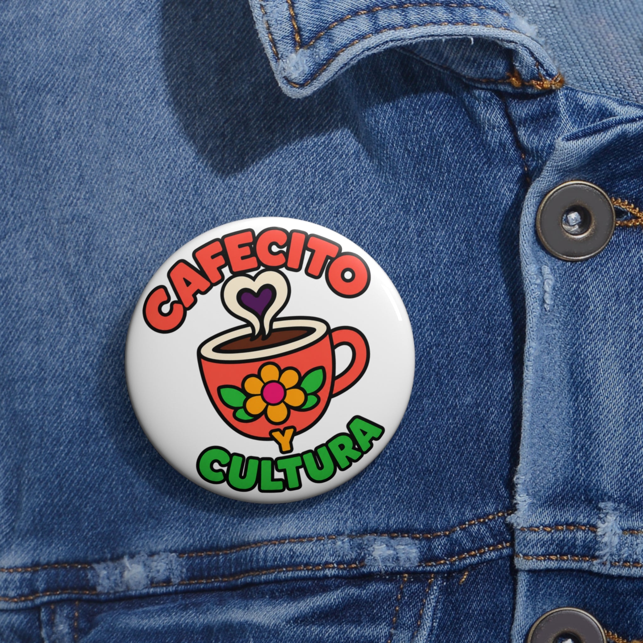Cafecito Cultura Button Pin – Coffee and Culture Badge, Hispanic Heritage Gift