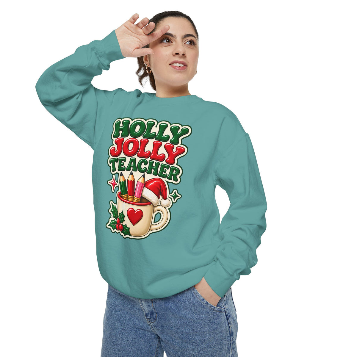 Holly Jolly Teacher Sweatshirt – Christmas Mug Holiday Teacher Gift