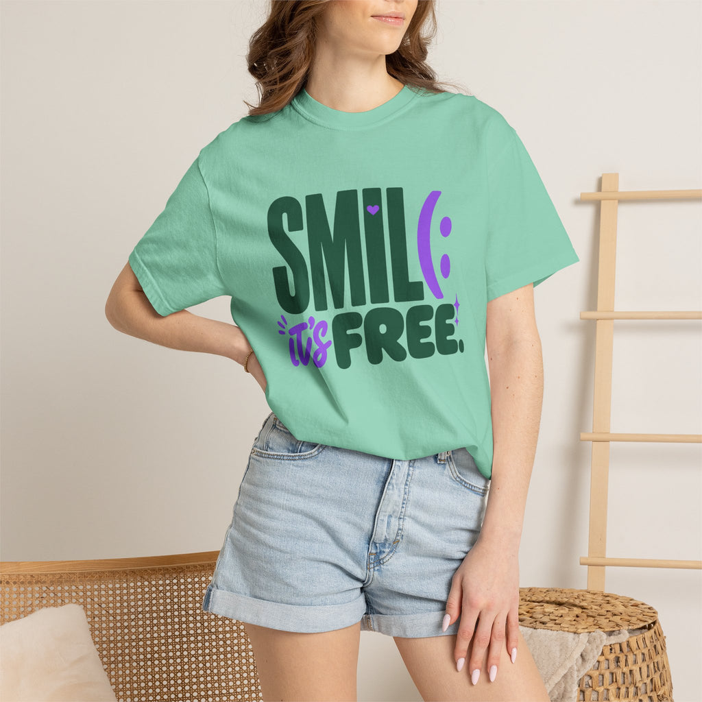 SMIL(: IT’S FREE. Forest Green & Purple Garment-Dyed Graphic Tee
