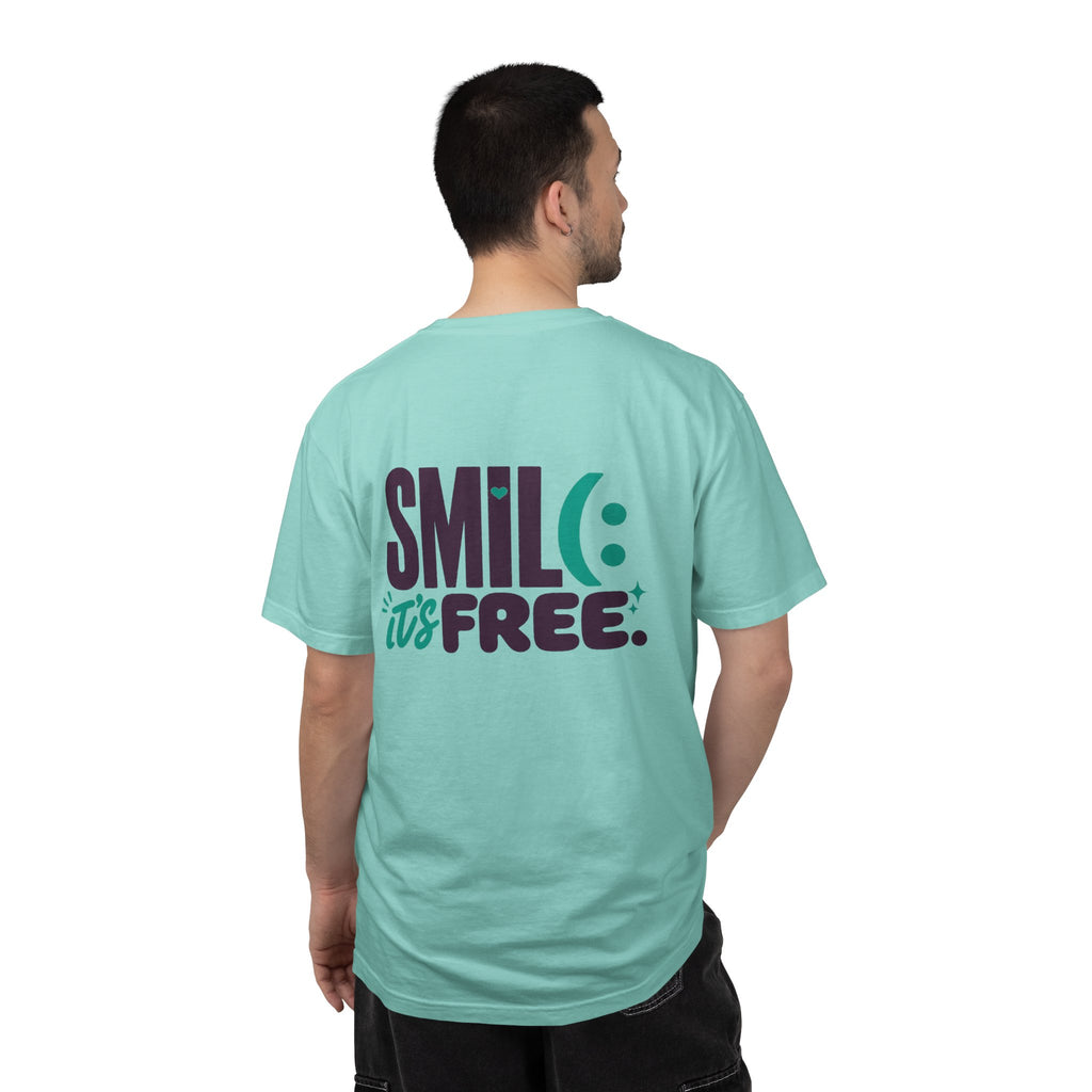 SMIL(: IT’S FREE. Front & Back Garment-Dyed Graphic Tee