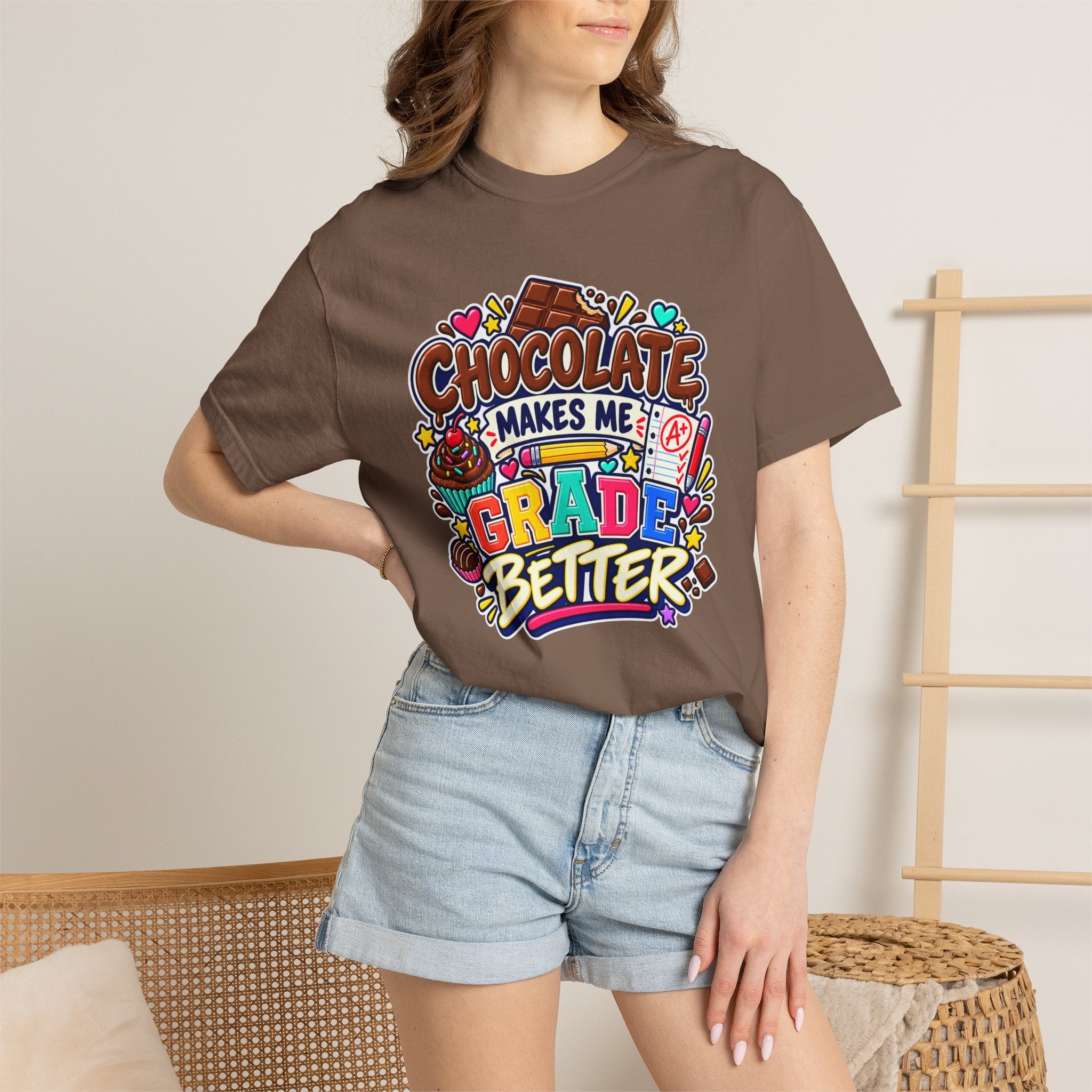 Chocolate Makes Me Grade Better Heavyweight Tee 🍫📚✏️