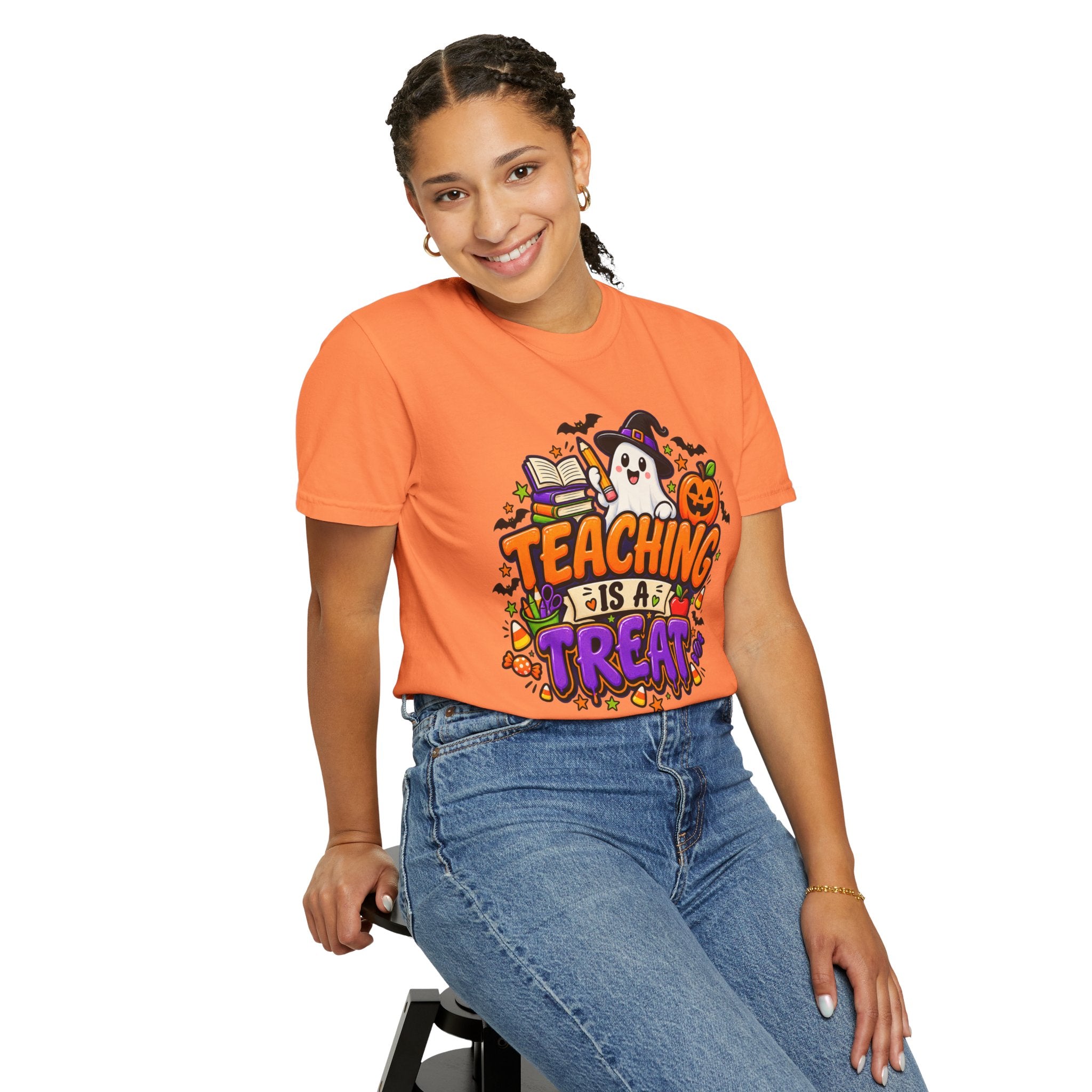 Teaching Is a Treat Halloween T-Shirt — Cute Ghost & Pumpkin Teacher Tee