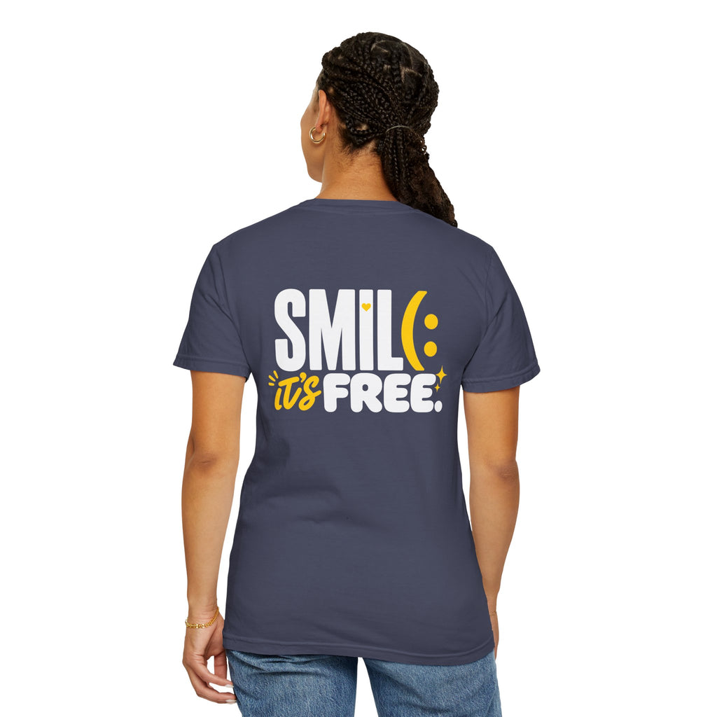 SMIL(: IT’S FREE. White & Yellow Front-and-Back Garment-Dyed Tee