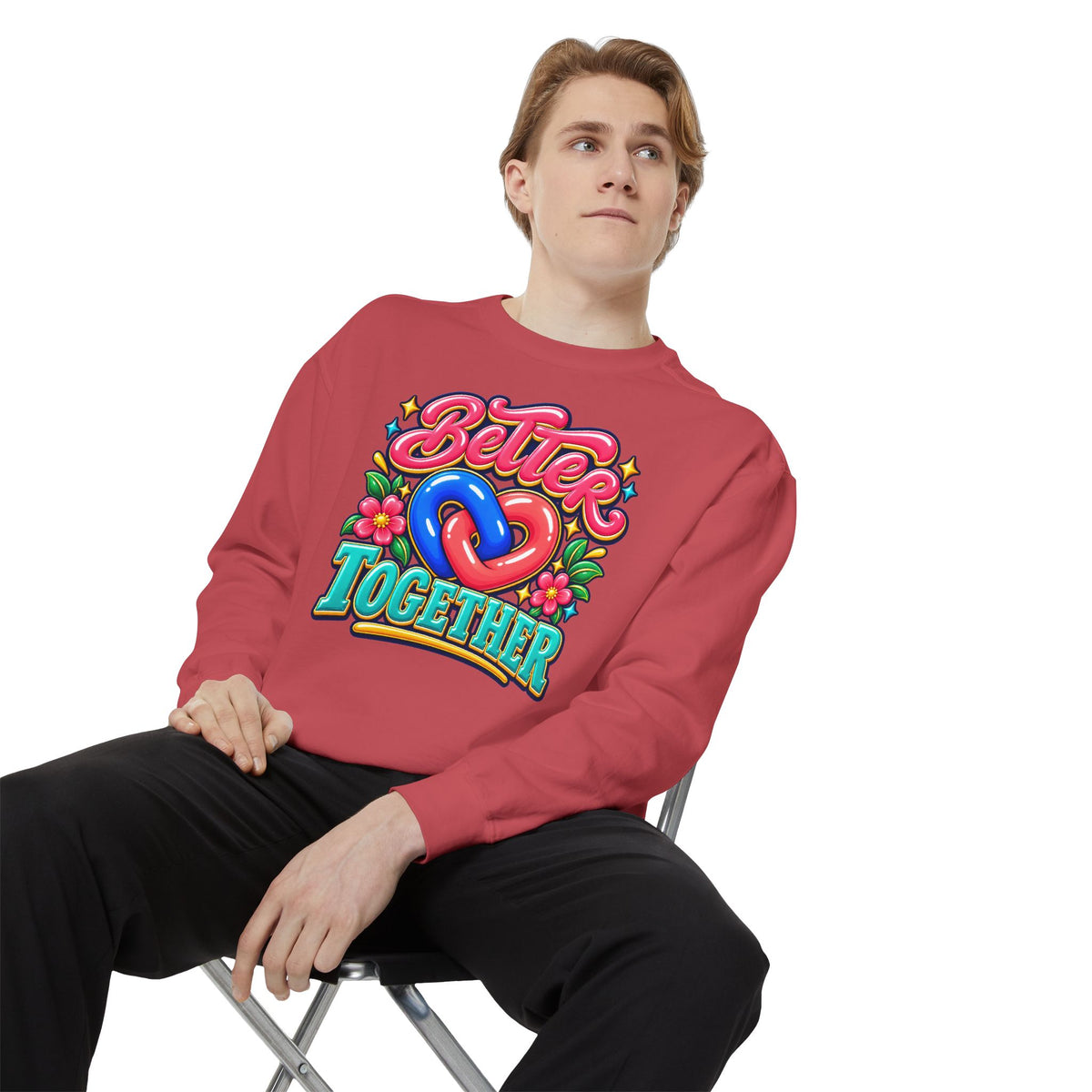 Better Together Heart Sweatshirt — Yellow & Aqua
