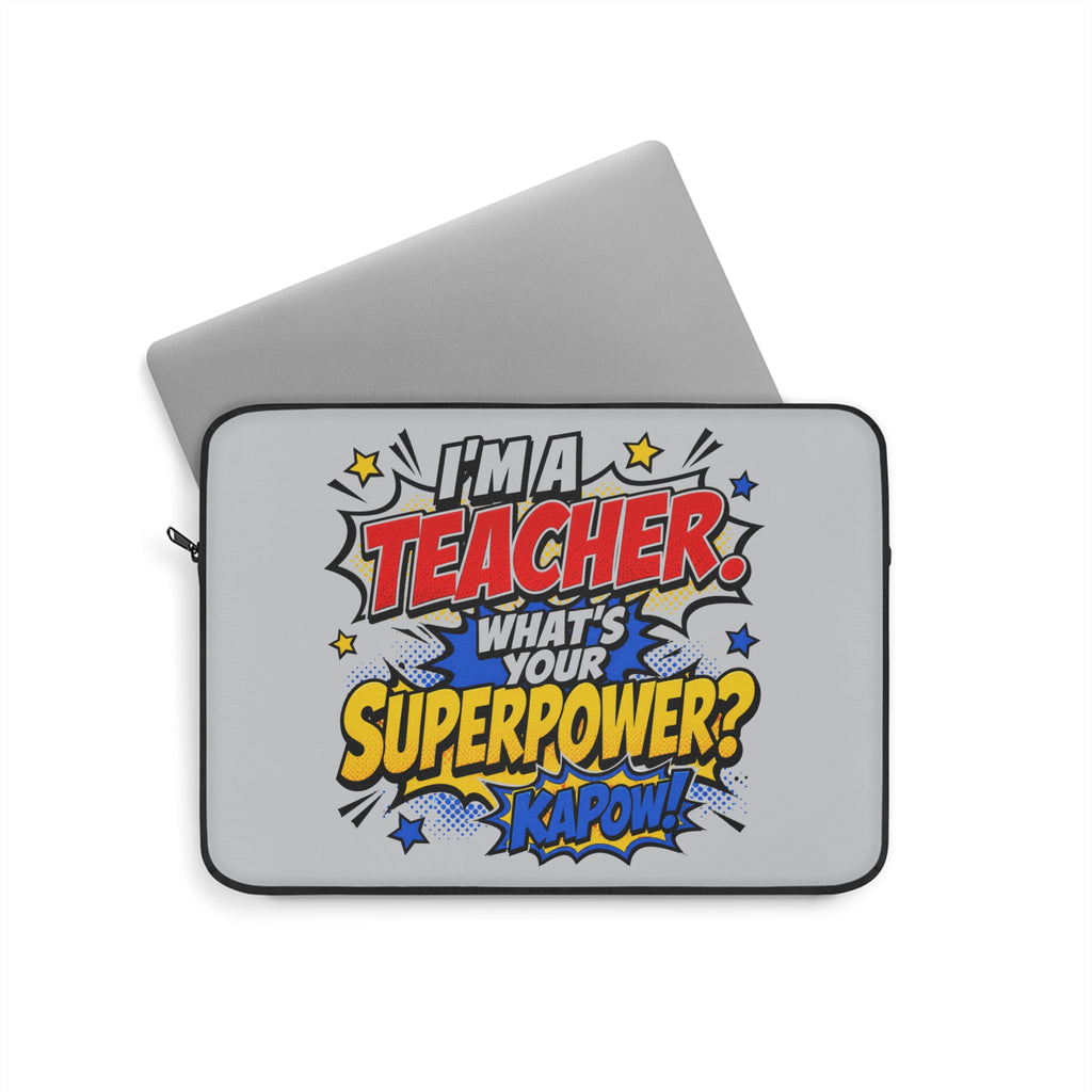 Teacher Superpower -  Vintage Newsprint Gray Laptop and iPad Sleeve