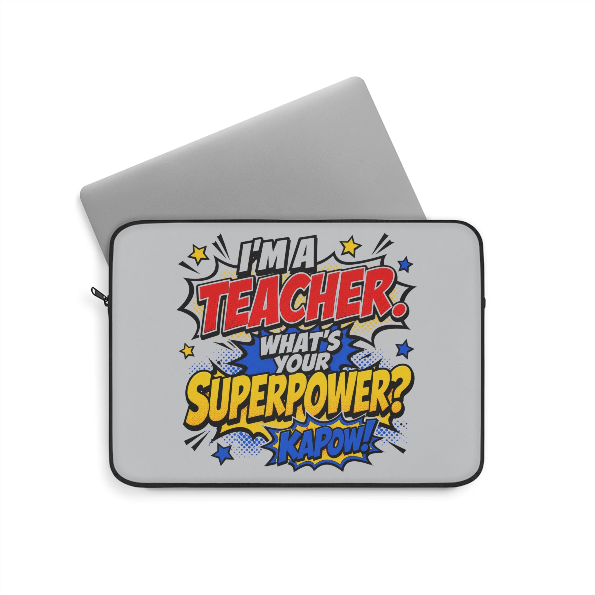 Teacher Superpower -  Vintage Newsprint Gray Laptop and iPad Sleeve