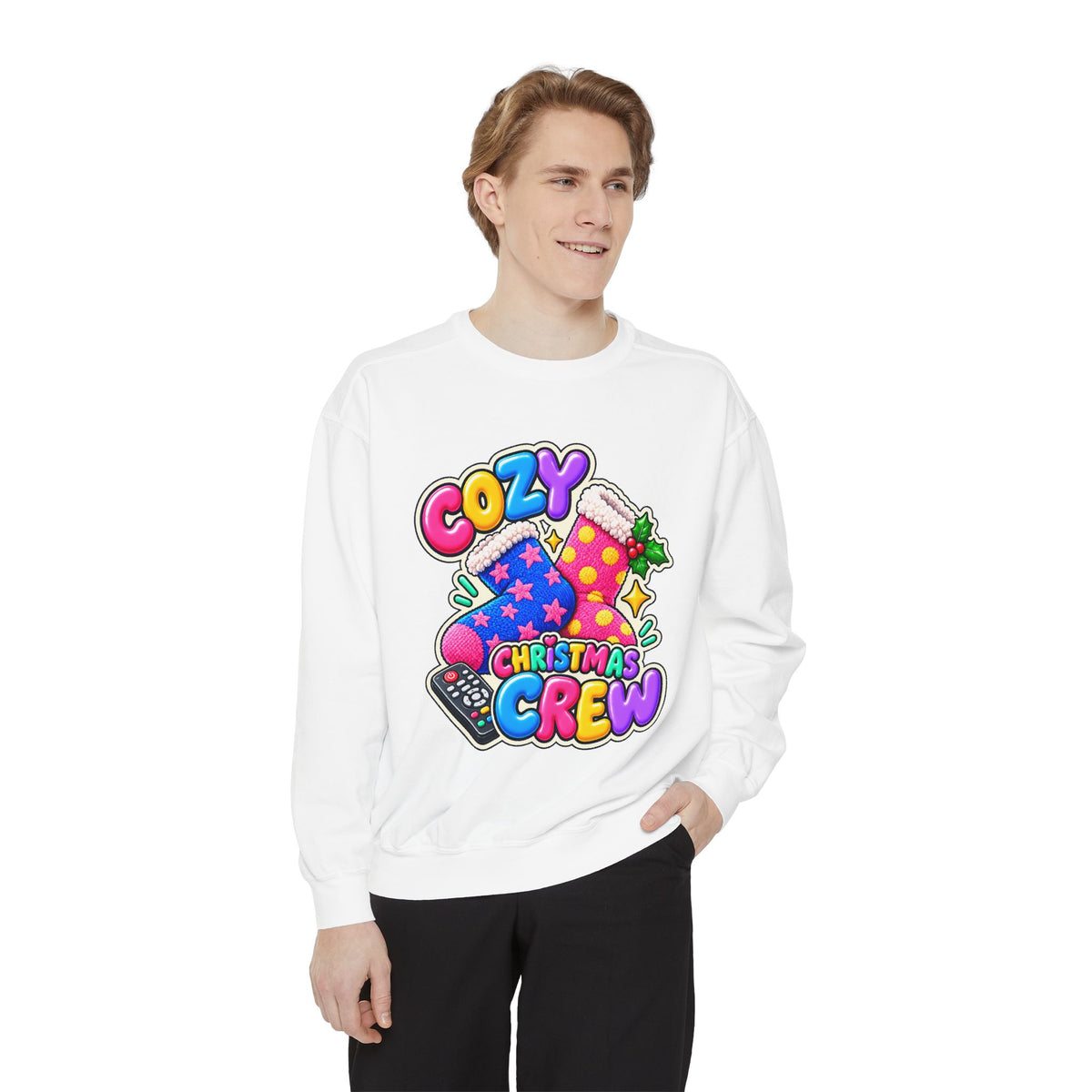 Cozy Christmas Crew Crewneck Sweatshirt 🧦🎄📺