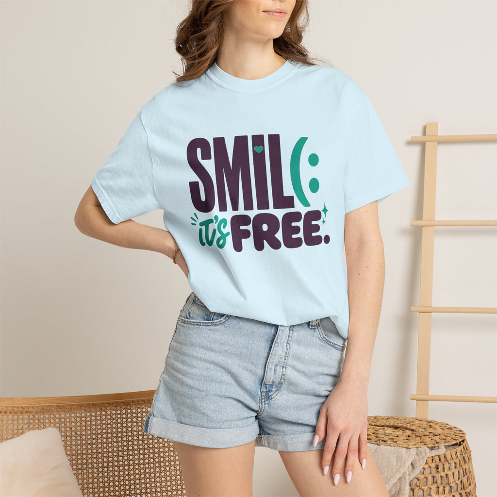 SMIL(: IT’S FREE. Plum & Teal Garment-Dyed Graphic Tee
