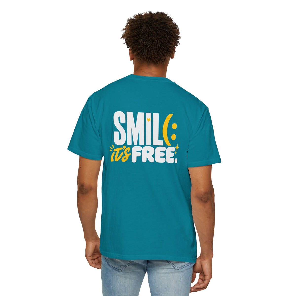 SMIL(: IT’S FREE. White & Yellow Front-and-Back Garment-Dyed Tee