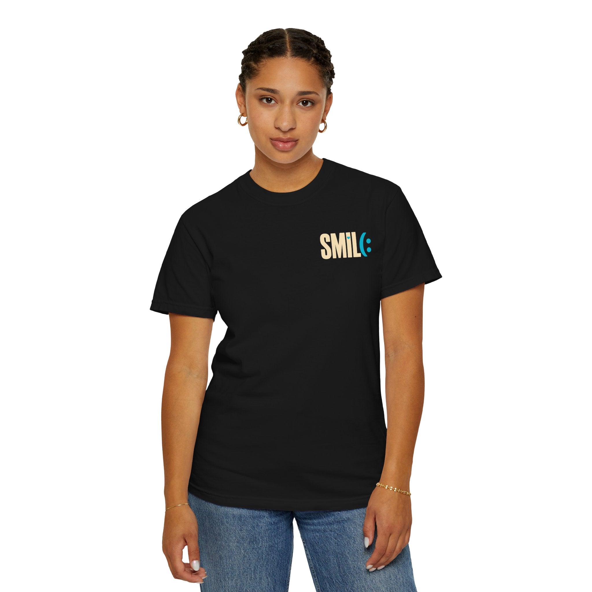 SMIL(: IT’S FREE. Charcoal & Plum Front-and-Back Tee