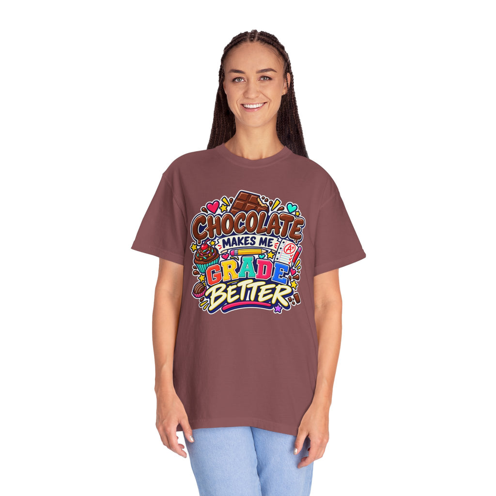 Chocolate Makes Me Grade Better Heavyweight Tee 🍫📚✏️