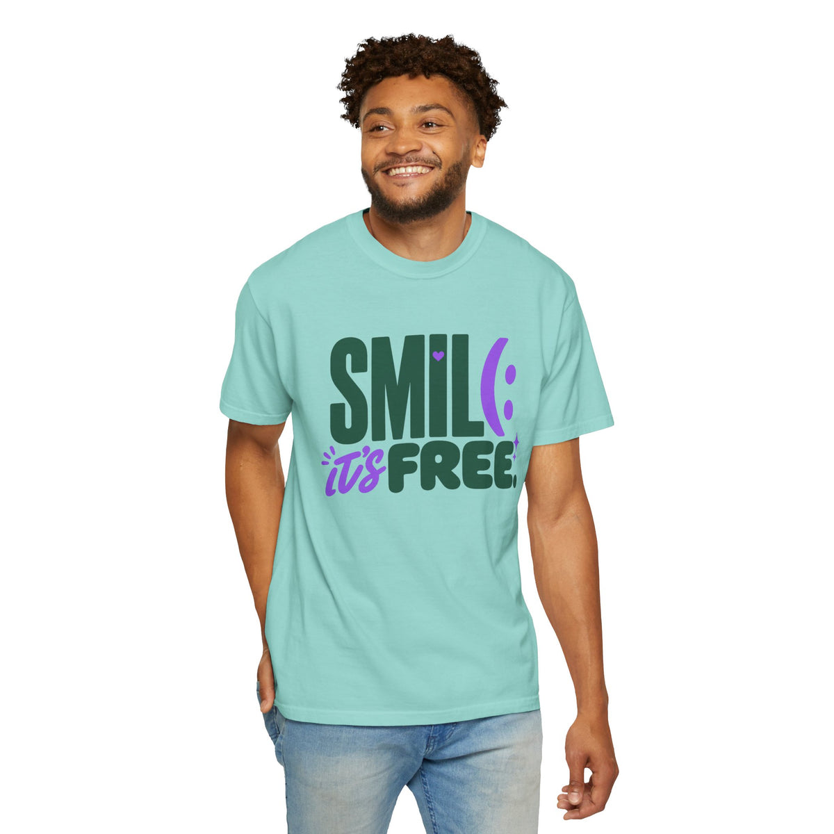 SMIL(: IT’S FREE. Forest Green & Purple Garment-Dyed Graphic Tee