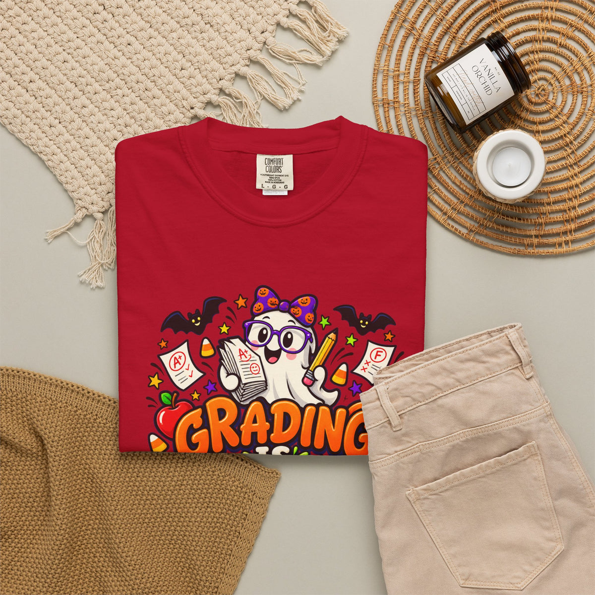 Grading Is Scary Enough T-Shirt — Halloween Teacher Funny Tee
