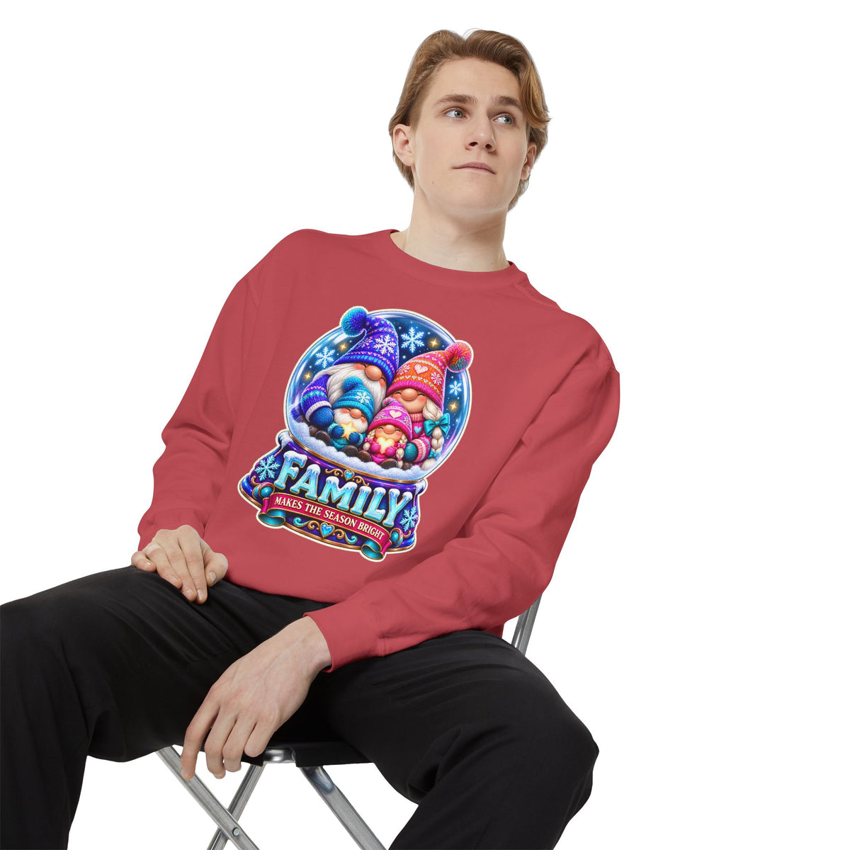 Family Gnome Christmas Sweatshirt "Family Makes the Season Bright"
