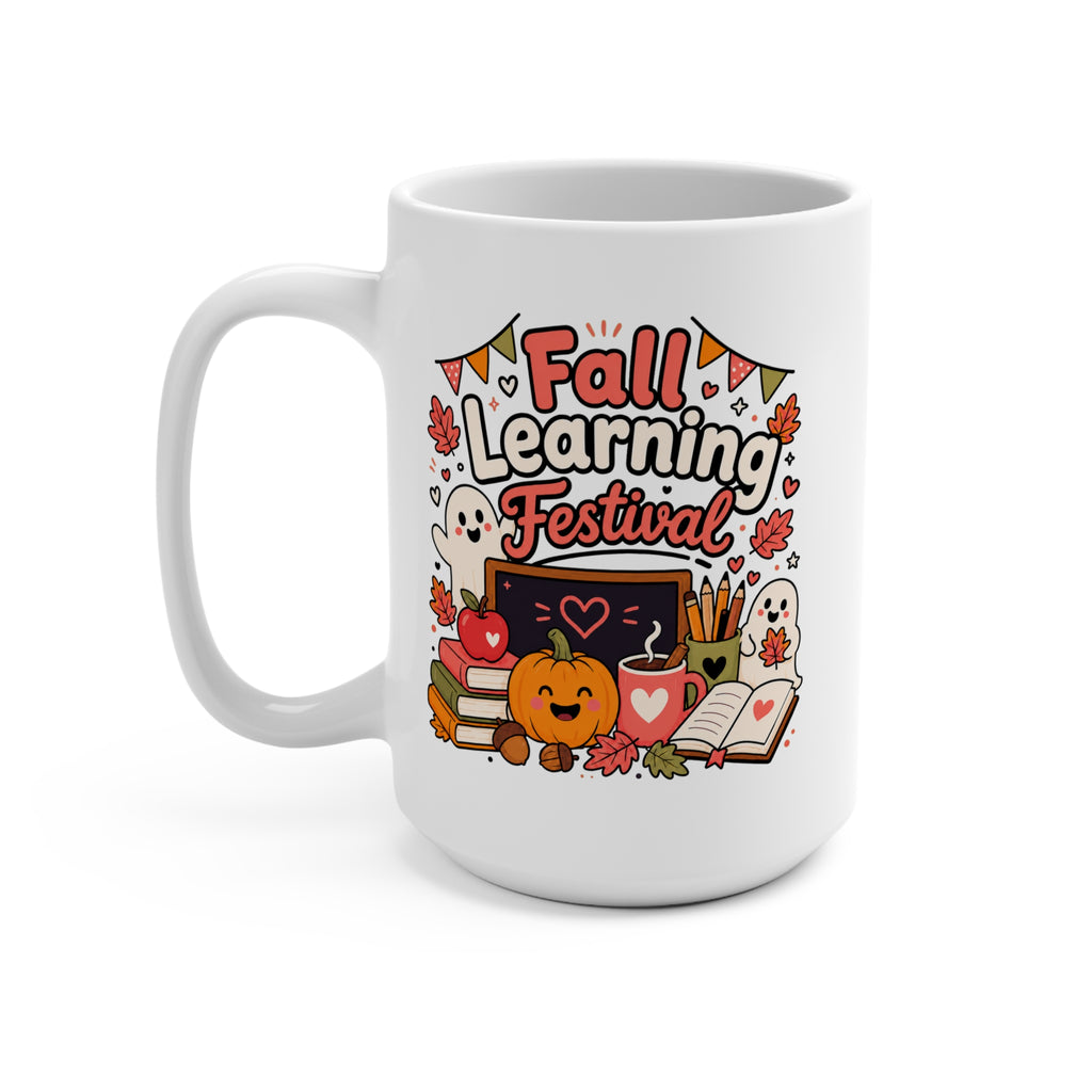 Fall Learning Festival Mug - Cute Autumn Teacher Coffee Cup - Halloween School Gift for Teachers, Students and Book Lovers