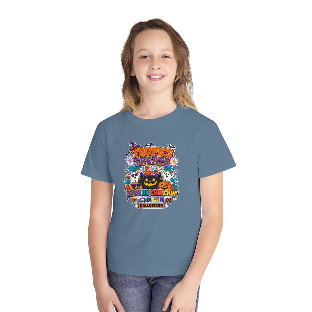 Tropics Treats Youth Halloween Retro Tee 🌴🎃