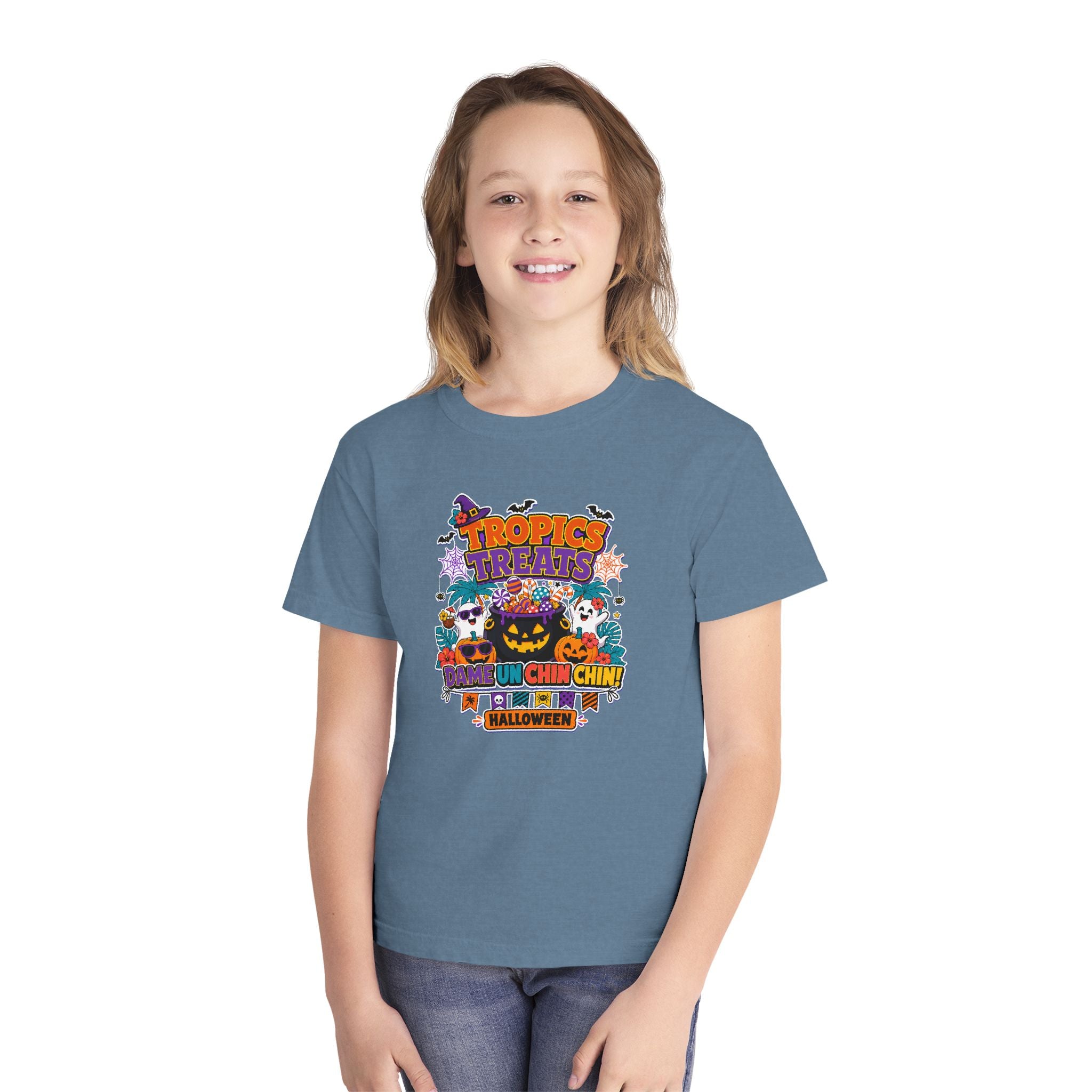 Tropics Treats Youth Halloween Retro Tee 🌴🎃