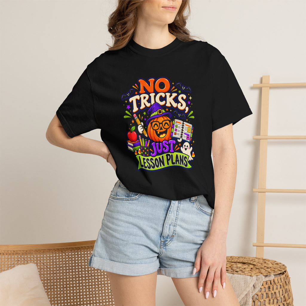 Halloween Teacher T-Shirt - "No Tricks, Just Lesson Plans"