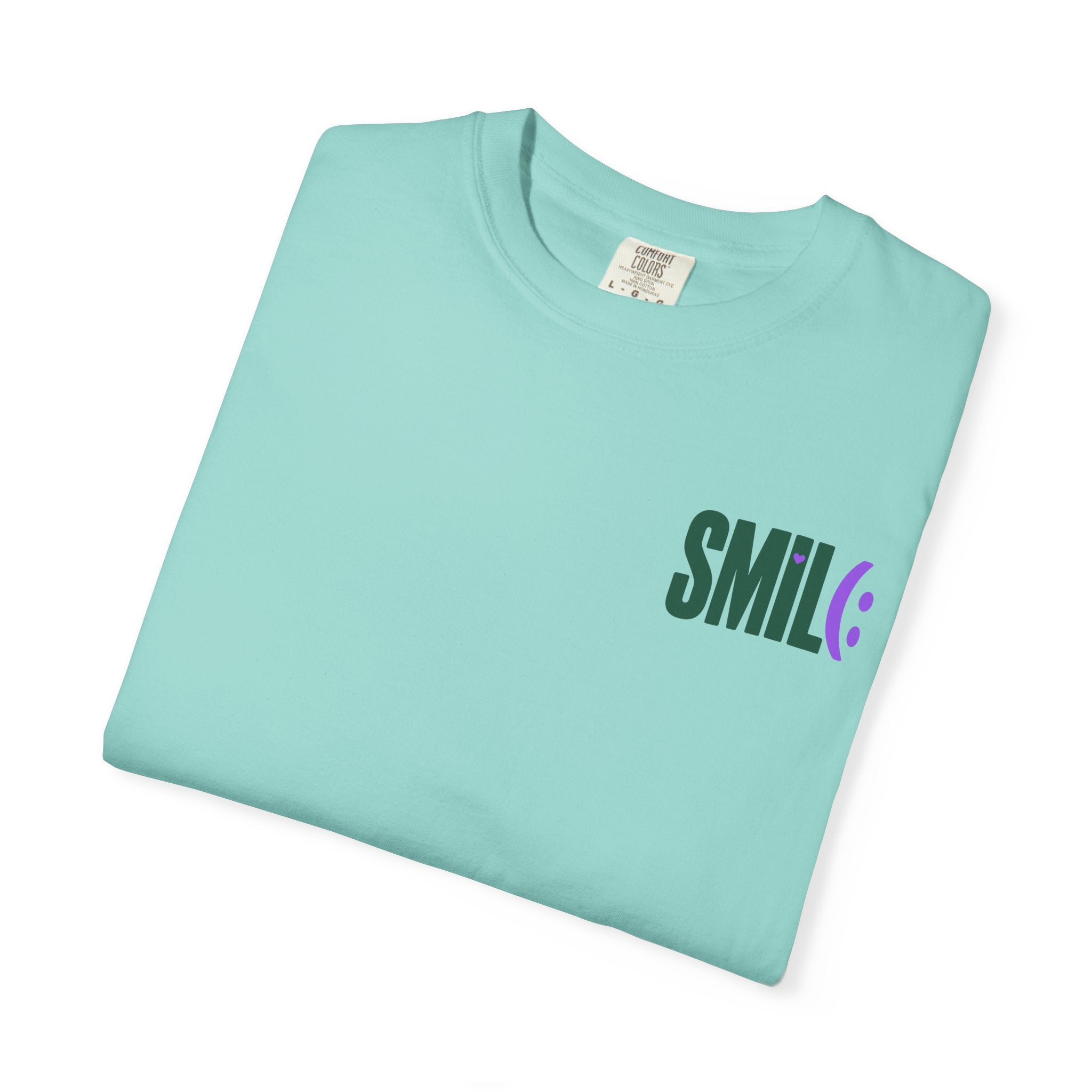 SMIL(: IT’S FREE. Green & Purple Front-and-Back Garment-Dyed Tee