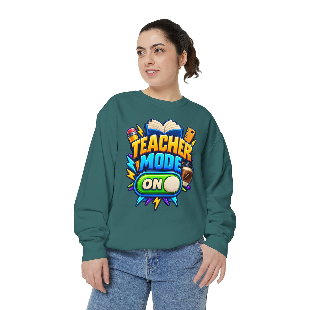 Teacher Mode On Sweatshirt 📚☕ | Funny Teacher Crewneck