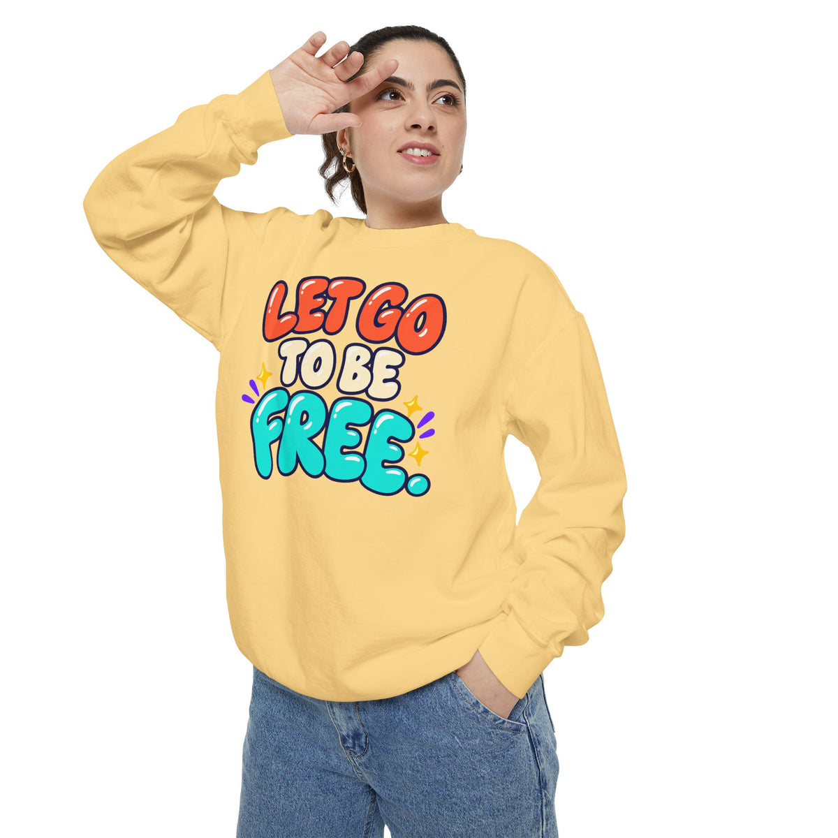 Let Go to Be Free Relaxed-Fit Sweatshirt — Lavender & Gray