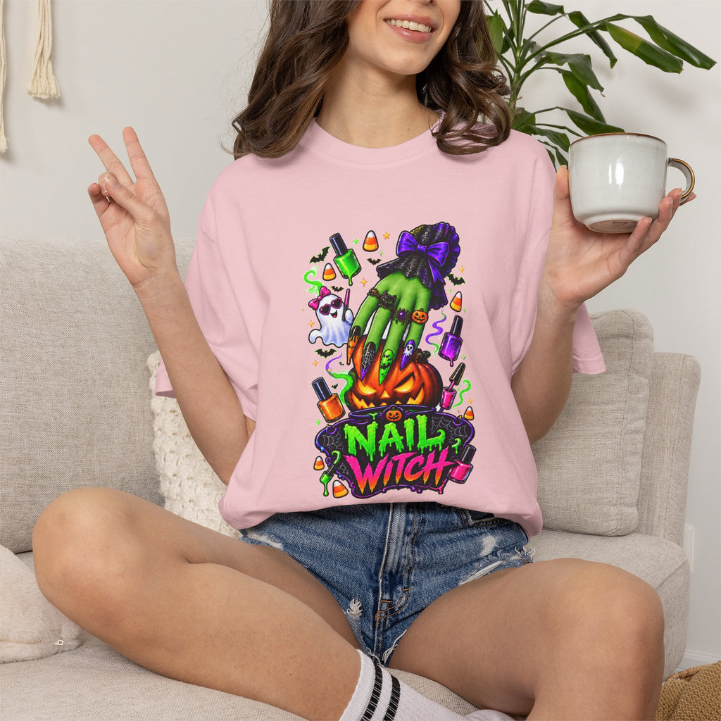 Nail Witch Halloween Tee – Adult Unisex Nail Tech & Beauty Salon Shirt